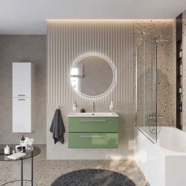 Мебель для ванной комнаты Cezares Eco Cer-N 80 фисташковый софт, раковина Eco 80, ручки серые