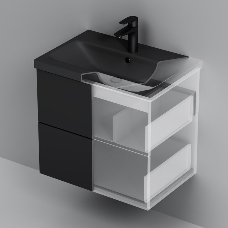 Тумба с раковиной AM.PM Gem 60 черная матовая, подвесная, с 2 ящиками