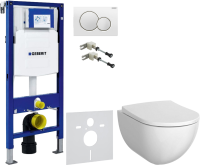 Комплект Унитаз подвесной Geberit Acanto + Крышка + Крепления Duofix 111.815.00.1 к стене + Звукоизоляция + Инсталляция UP 320 111.300.00.5 + Кнопка Sigma 01 115.770.11.5 белая