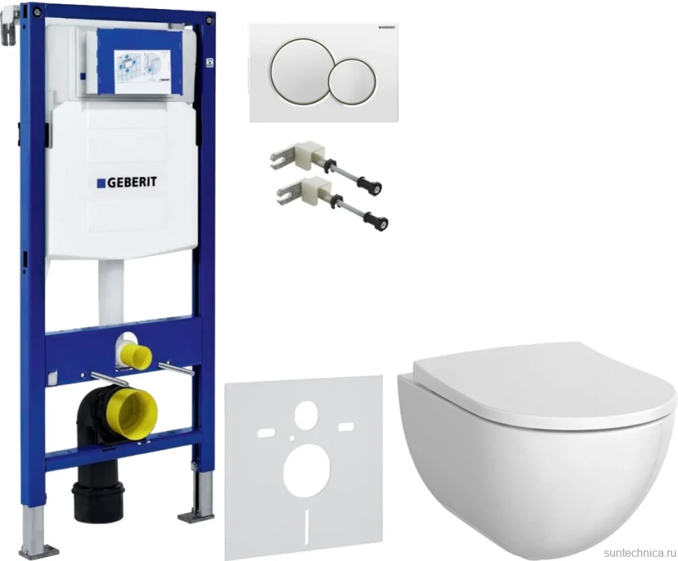 Комплект Унитаз подвесной Geberit Acanto + Крышка + Крепления Duofix 111.815.00.1 к стене + Звукоизоляция + Инсталляция UP 320 111.300.00.5 + Кнопка Sigma 01 115.770.11.5 белая