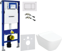 Комплект Унитаз подвесной Geberit Smyle Square 500.685.01.1 с микролифтом + Крепления Duofix 111.815.00.1 к стене + Звукоизоляция + Инсталляция UP 320 111.300.00.5 + Кнопка Sigma 30 115.883.JT.1 белая матовая, хром глянцевый