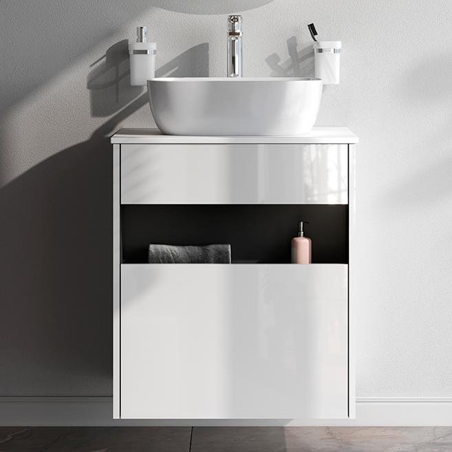 Тумба с раковиной AM.PM Func 60 белый глянец, со столешницей, раковина M8FWCC10450WG