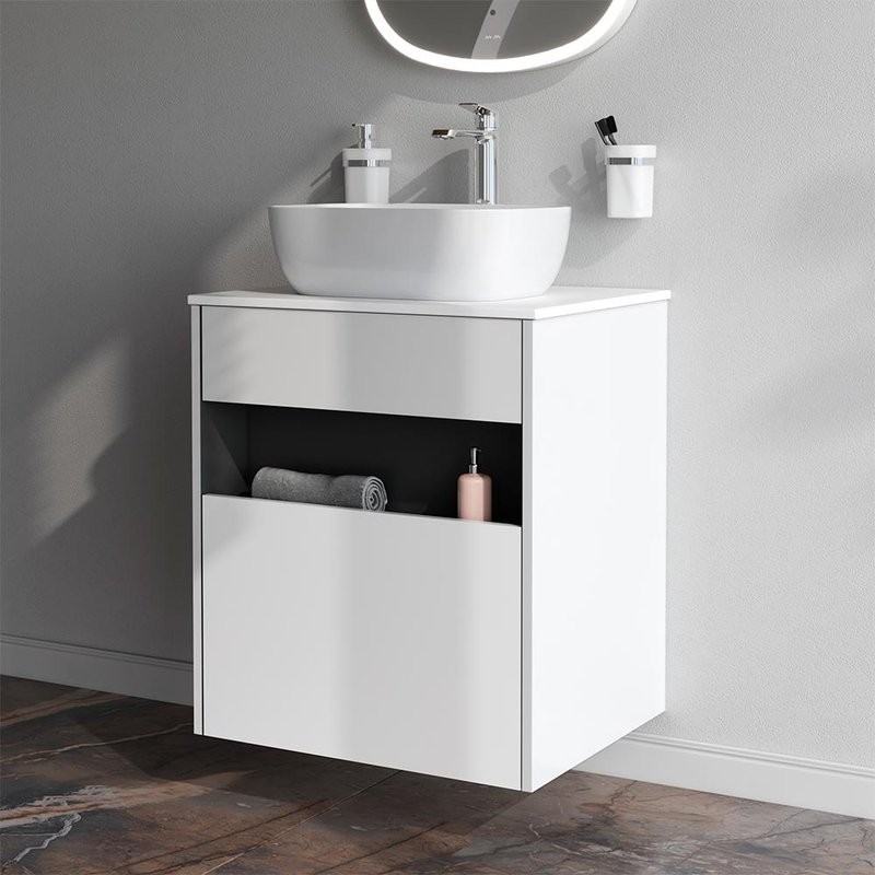 Тумба с раковиной AM.PM Func 60 белый глянец, со столешницей, раковина M8FWCC10450WG