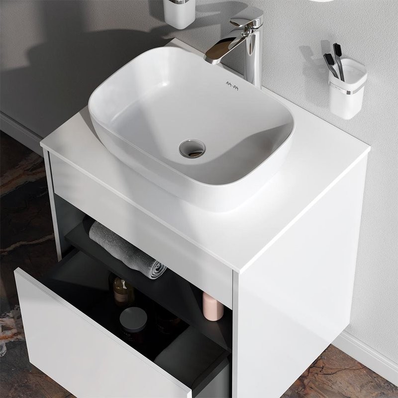 Тумба с раковиной AM.PM Func 60 белый глянец, со столешницей, раковина M8FWCC10450WG