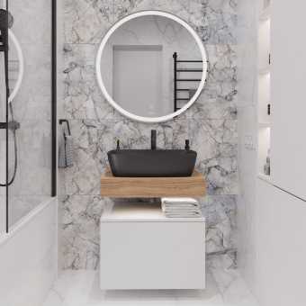 Мебель для ванной STWORKI Ольборг 60 столешница дуб французский, без отверстий, с тумбой 60, с раковиной Vitra Shift черной