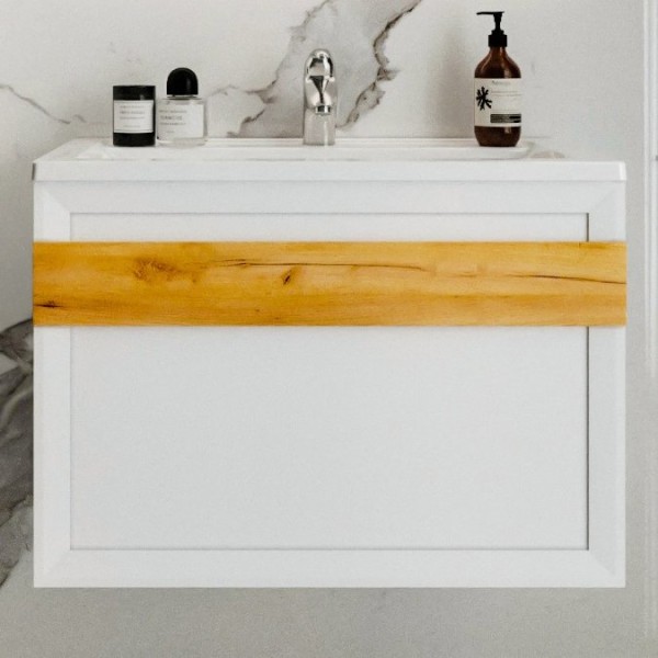 Тумба с раковиной Бриклаер Берлин 80 белый глянец, дуб золотой