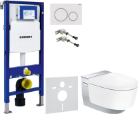 Комплект Умный унитаз Geberit AquaClean Mera Comfort 146.214.21.1 с системой удаления запахов, глянцевый хром + Крепления Duofix 111.815.00.1 к стене + Звукоизоляция + Инсталляция UP 320 111.300.00.5 + Кнопка Sigma 20 115.882.11.1 белая