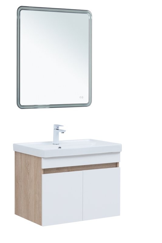 Мебель для ванной комнаты Aquanet Оптима 80 подвесная, дуб светлый, белый сатин