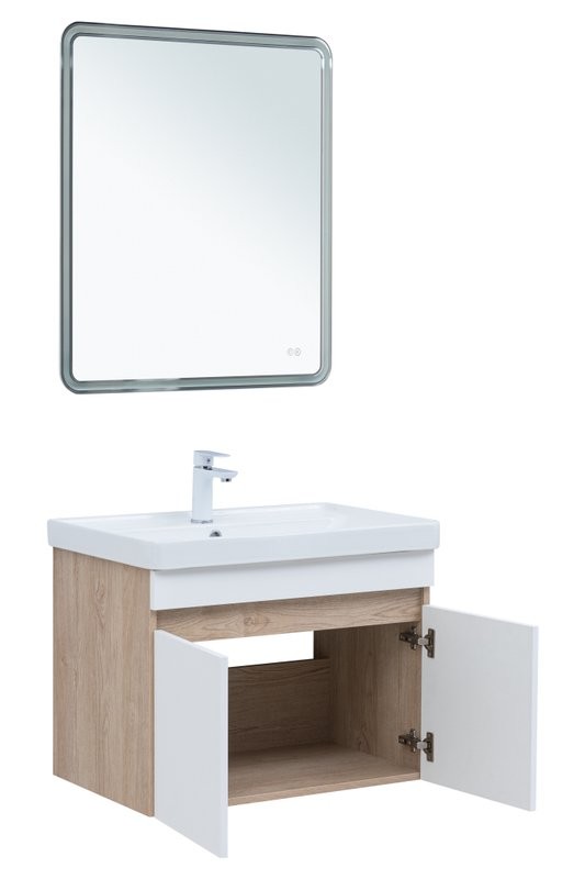 Мебель для ванной комнаты Aquanet Оптима 80 подвесная, дуб светлый, белый сатин