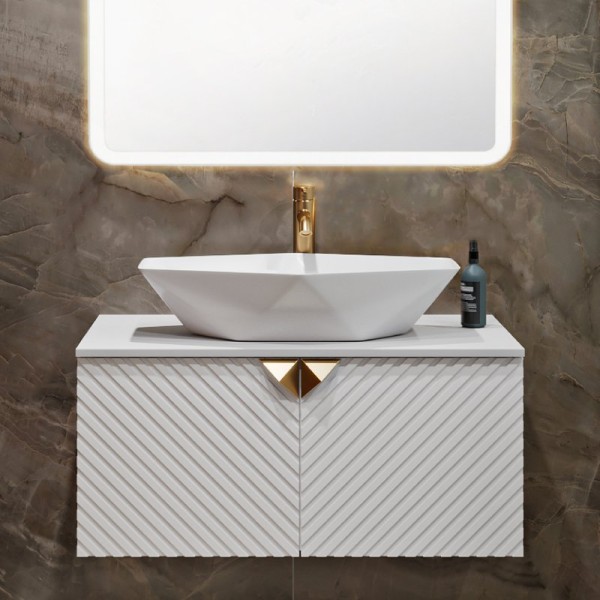 Тумба под раковину со столешницей Runo Андорра 85 белая матовая, белый глянец