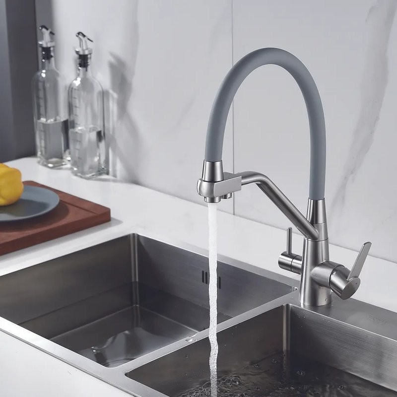 Смеситель для кухни Shevanik S968L с гибким изливом, сатин