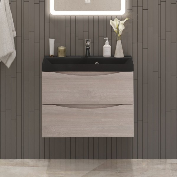 Тумба с раковиной BelBagno Marino 60 подвесная, rovere grigio, черная раковина