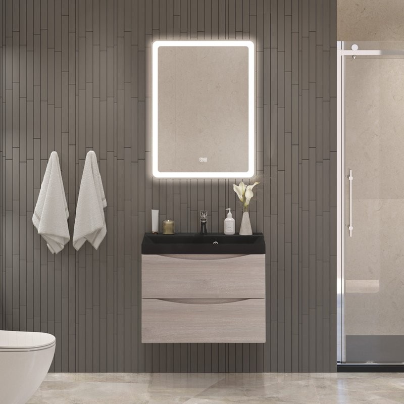Тумба с раковиной BelBagno Marino 60 подвесная, rovere grigio, черная раковина