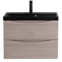 Тумба с раковиной BelBagno Marino 60 подвесная, rovere grigio, черная раковина