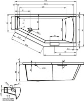 Акриловая ванна Riho Geta L 170x90 см, угловая, левая, пристенная, белая, пятиугольная, на ножках, с ручками, со сливом-переливом
