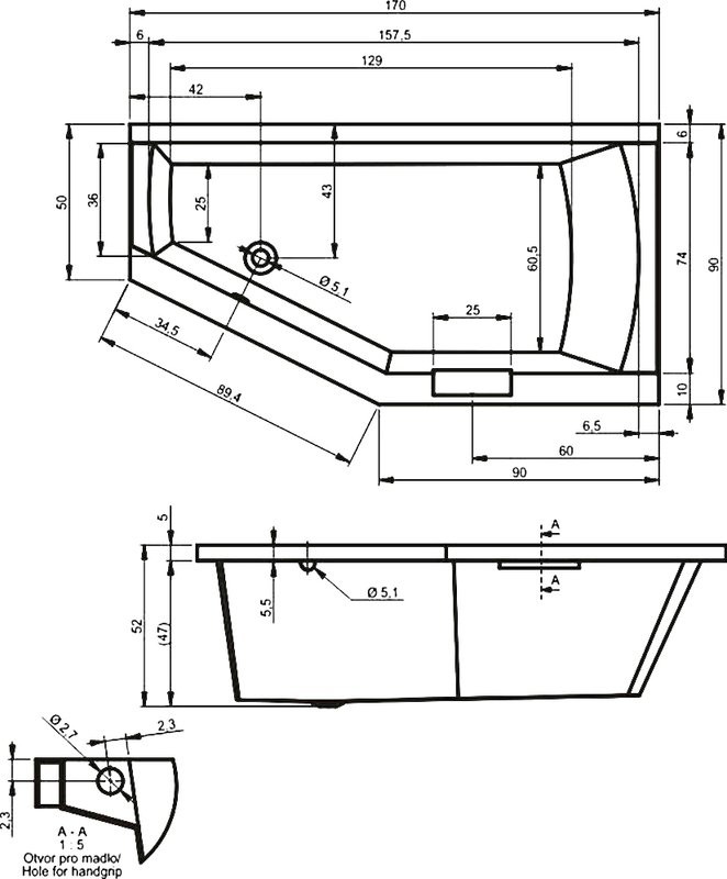 Акриловая ванна Riho Geta L 170x90 см, угловая, левая, пристенная, белая, пятиугольная, на ножках, с ручками, со сливом-переливом