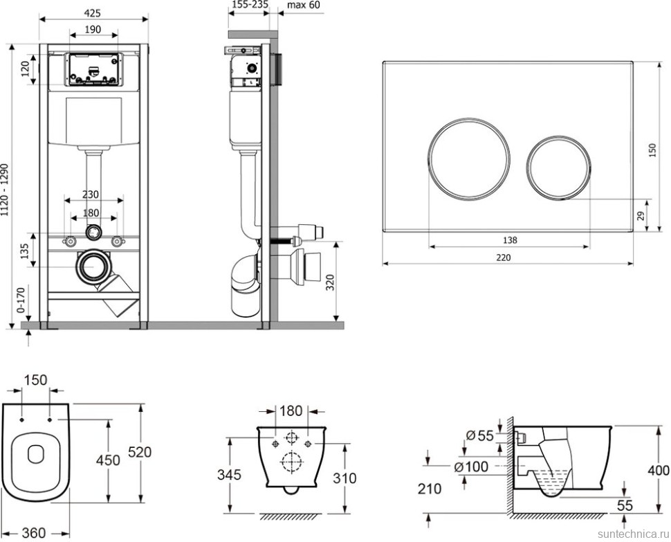Комплект Унитаз подвесной безободковый Bell Pro Rimless 3301101R + Быстросъемное сиденье микролифт 33290100 + Система инсталляции для унитазов Relfix 38010010 + Кнопка смыва Relfix 38050902 черный мрамор