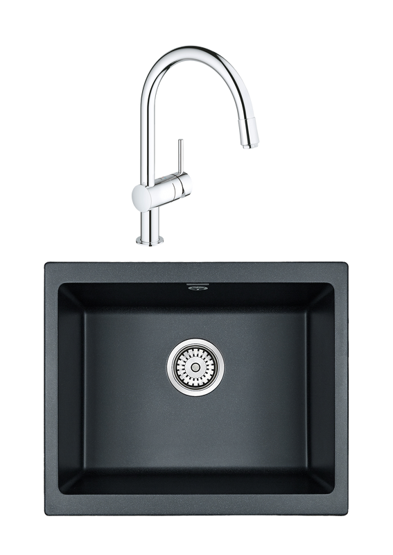Комплект Мойка Paulmark Gera 60 PM205546-BLM черный металлик + Смеситель Grohe Minta 3291800E хром