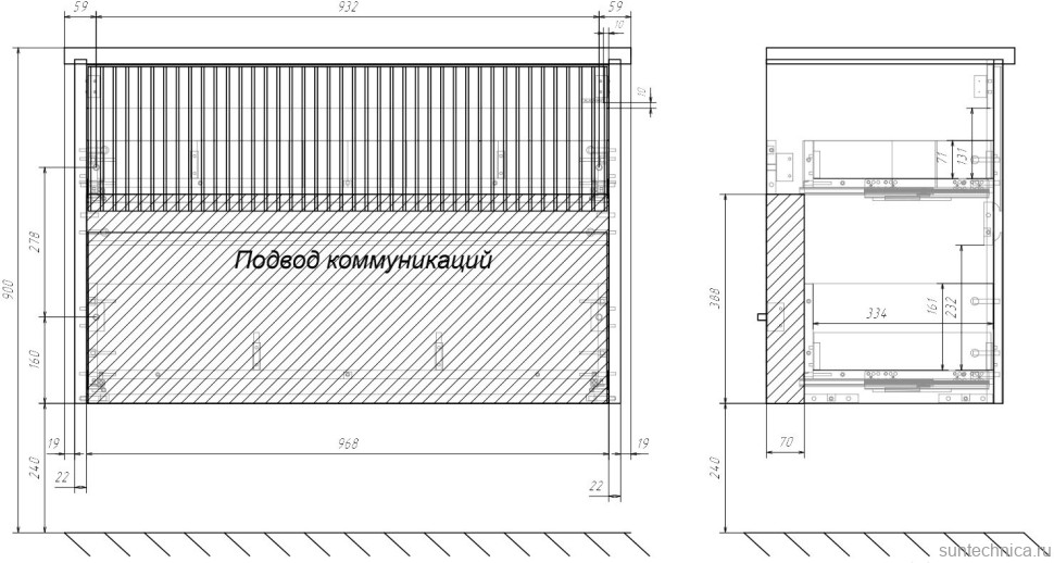 Тумба под раковину без столешницы Alavann Wave 105 подвесная, голубой деним