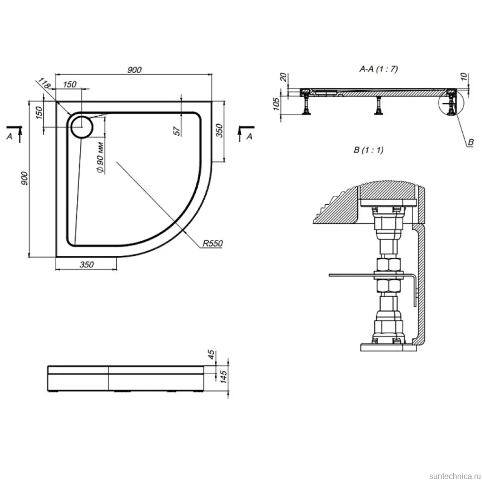 Поддон для душа AM.PM X-Joy Twin Slide W88T-205-090W64 90x90