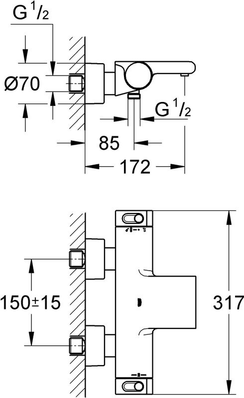 Душевой комплект Термостат Grohe Grohtherm 2000 New 34174001 + Стойка New Tempesta Cosmopolitan 27394002