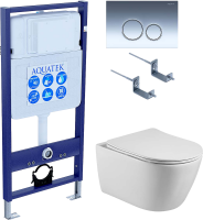 Комплект Унитаз подвесной AQUATEK Бетта AQ1253W-00 безободковый, с микролифтом + Инсталляция Standard INS-0000012 + Комплект креплений KKI-0000002 + Кнопка KDI-0000018 глянцевый хром
