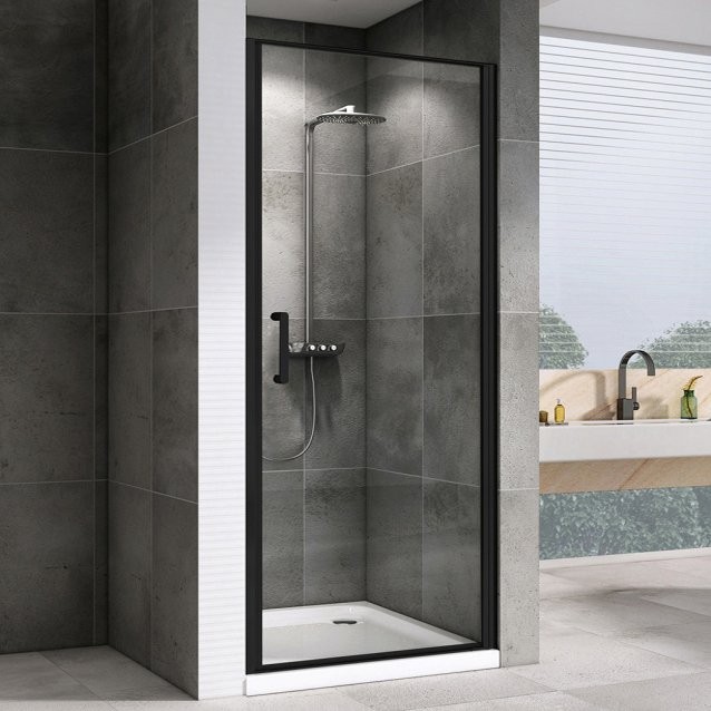 Душевая дверь в нишу Abber Sonnenstrand AG04100B 100 см, профиль черный, стекло прозрачное