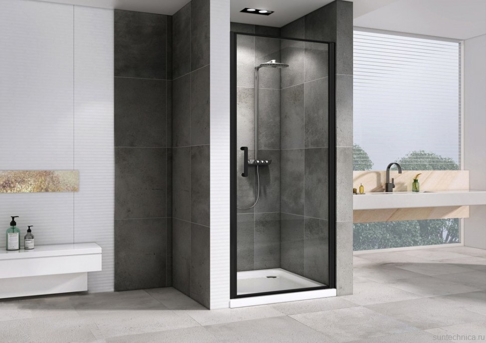 Душевая дверь в нишу Abber Sonnenstrand AG04100B 100 см, профиль черный, стекло прозрачное