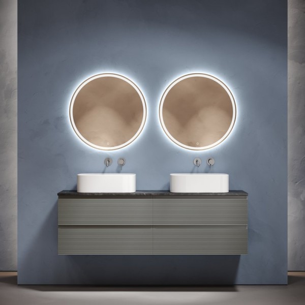 Мебель для ванной комнаты Sancos Folk 160 ergraut soft, столешница черный мрамор TT160A1, раковина CN6052MW