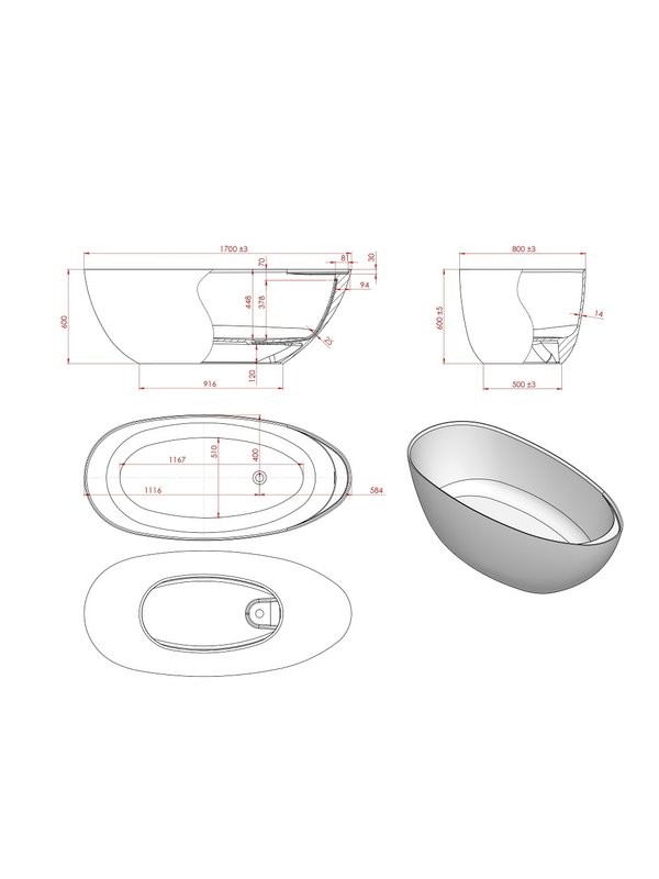 Ванна из искусственного камня Астра-Форм Исида 170x80 см, отдельностоящая, белая, овальная