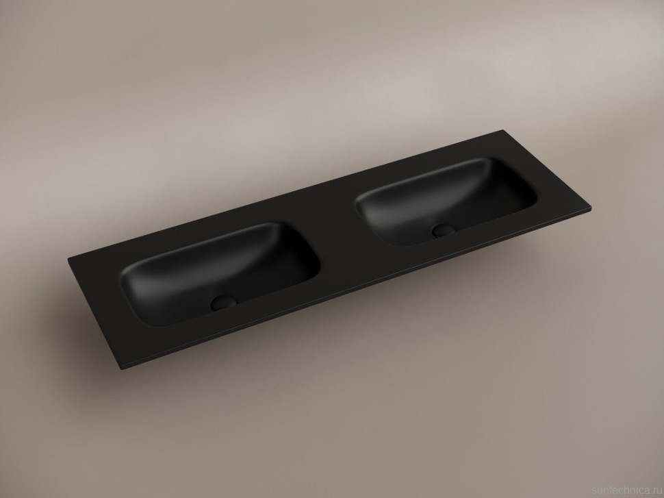 Мебельная раковина Ceramicanova Grace прямоугольная 141см с двумя чашами без отверстий под смеситель черный матовый CN7022MBwx
