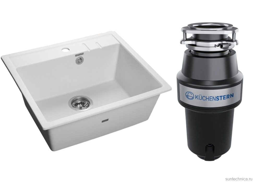 Комплект Мойка GranFest Quadro GF-Q561 иней + Измельчитель KUCHENSTERN Muhle