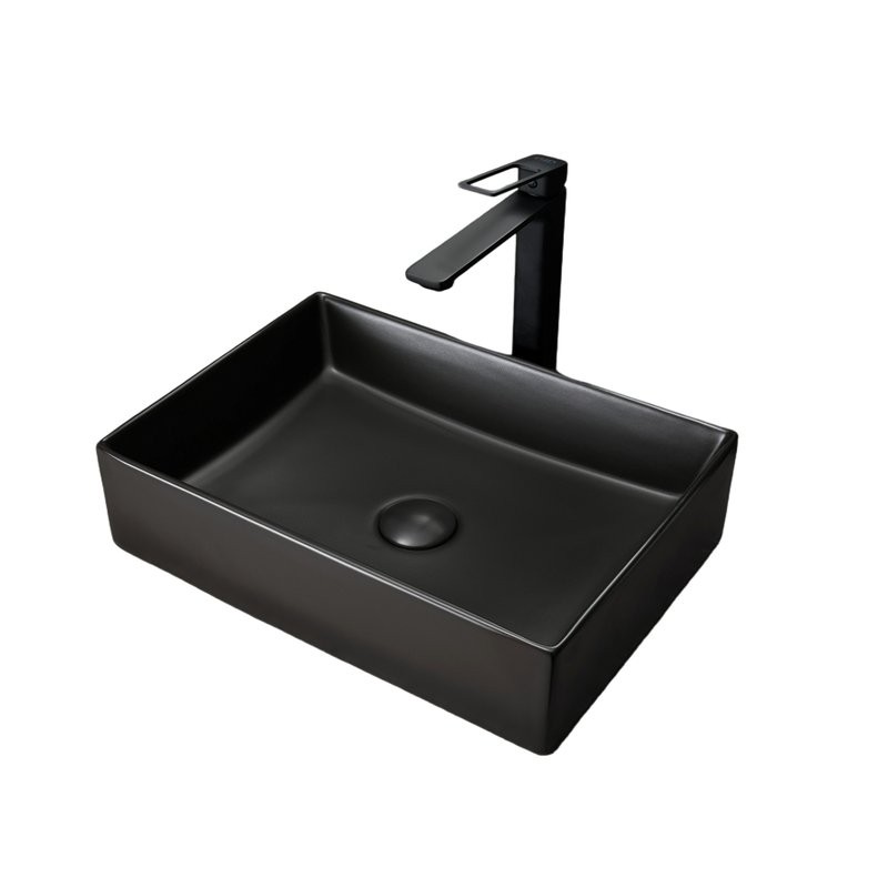 Накладная раковина GID Geometrico Bm1204 45 матовая черная, прямоугольная, фаянс