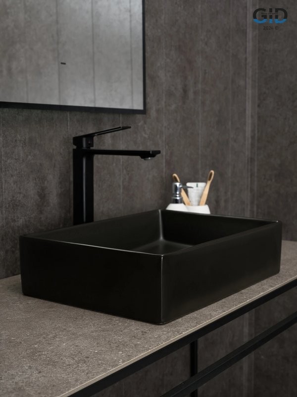 Накладная раковина GID Geometrico Bm1204 45 матовая черная, прямоугольная, фаянс