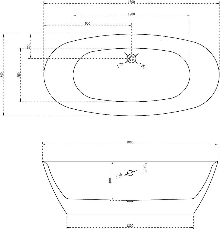 Акриловая ванна Abber AB9205 180x85 см, отдельностоящая, белая, овальная, с каркасом, со сливом-переливом