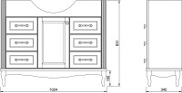Мебель для ванной комнаты ValenHouse Эллина 105 белая, 6 ящиков, 1 дверца, ручки бронза