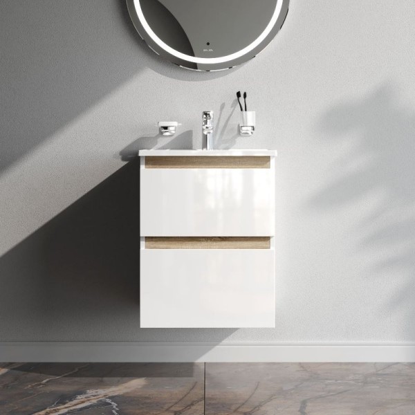 Тумба с раковиной AM.PM X-Joy 50 подвесная, 2 ящика, белый глянец