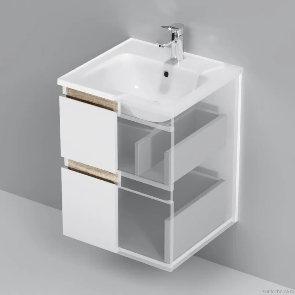 Тумба с раковиной AM.PM X-Joy 50 подвесная, 2 ящика, белый глянец