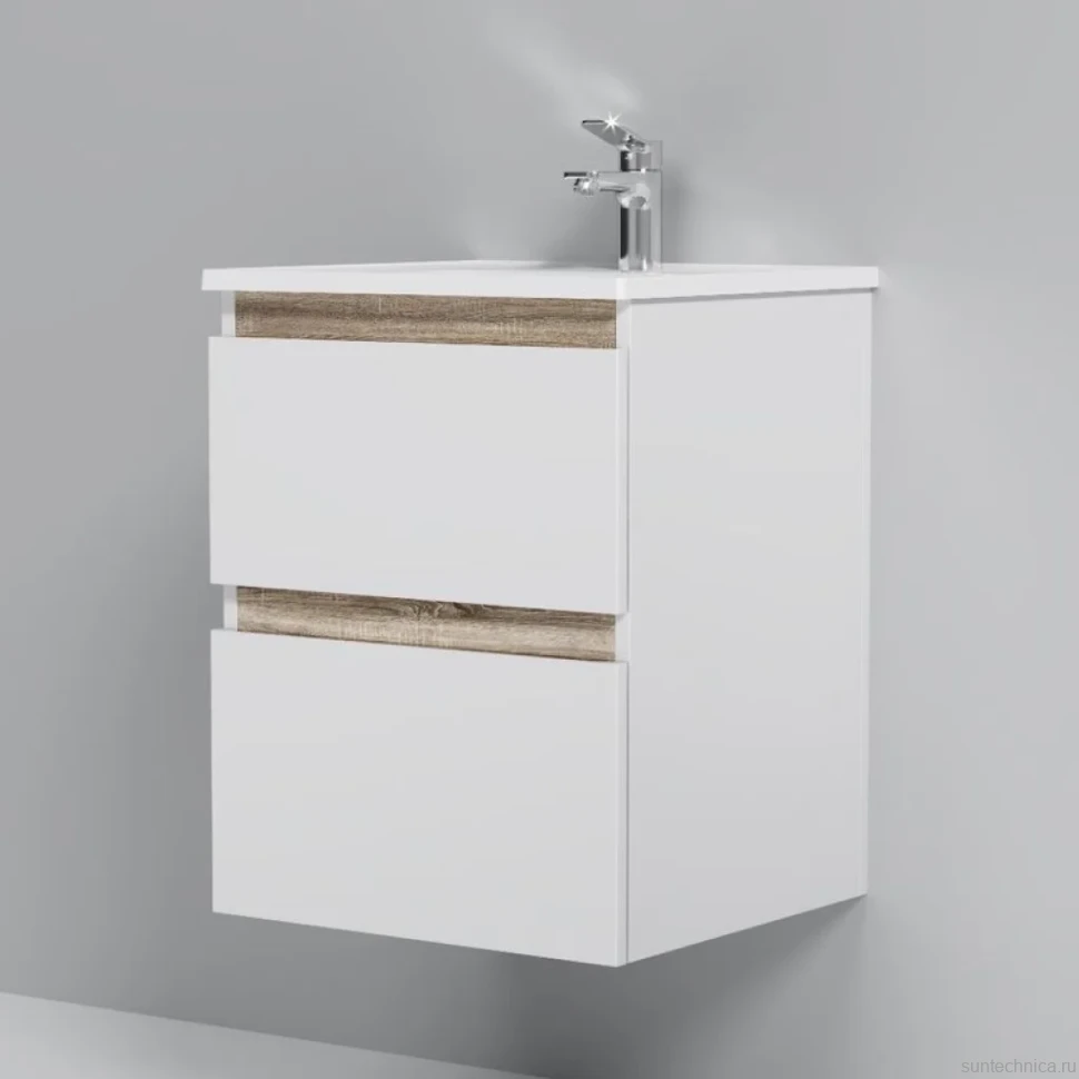 Тумба с раковиной AM.PM X-Joy 50 подвесная, 2 ящика, белый глянец
