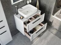 Мебель для ванной комнаты STWORKI Эстерсунд 75 белая матовая, монте тиберио с отверстием под смеситель в столешнице