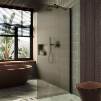 Душевая перегородка Maybahglass MGD-697-6ш 79 см, профиль черный, стекло бронза матовое