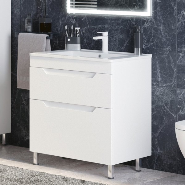 Тумба под раковину без столешницы Corozo Юта 75 Z2 напольная, глянцевая белая