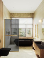 Душевая перегородка Maybahglass MGD-735-3у 89 см, профиль золото, стекло графит