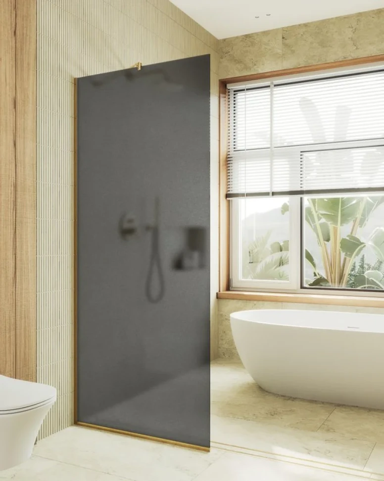 Душевая перегородка Maybahglass MGD-682-3у 109 см, профиль золото, стекло графит матовое