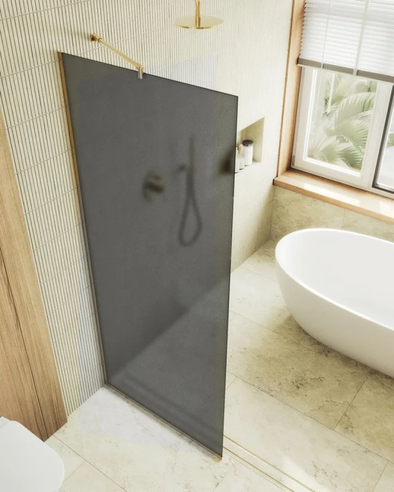 Душевая перегородка Maybahglass MGD-682-3у 109 см, профиль золото, стекло графит матовое