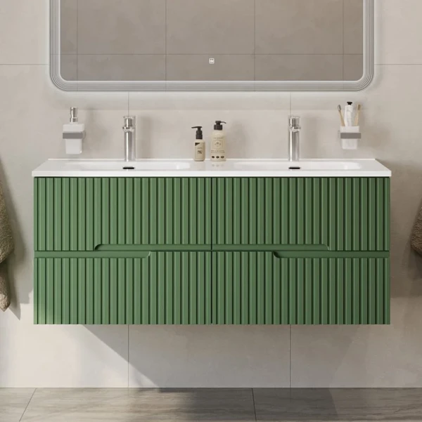 Тумба с раковиной Cezares Duet 120 фисташковый софт, раковина Cezares CZR-8095-120-2 двойная