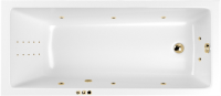 Акриловая ванна WHITECROSS Wave Slim Smart Nano 160x80 см, встраиваемая, с гидромассажем, белый глянец, с каркасом, со сливом-переливом, фурнитура золото