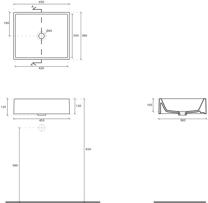 Накладная раковина Galassia Plus Design 6104 45 глянцевая белая, прямоугольная, фаянс