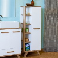 Шкаф пенал для ванной Sanflor Ингрид R, белый матовый, швейцарский вяз