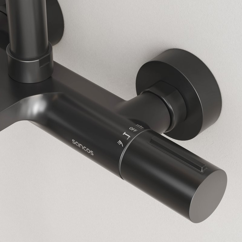 Душевая стойка Sancos Etna SC9008MB с термостатом, черная матовая